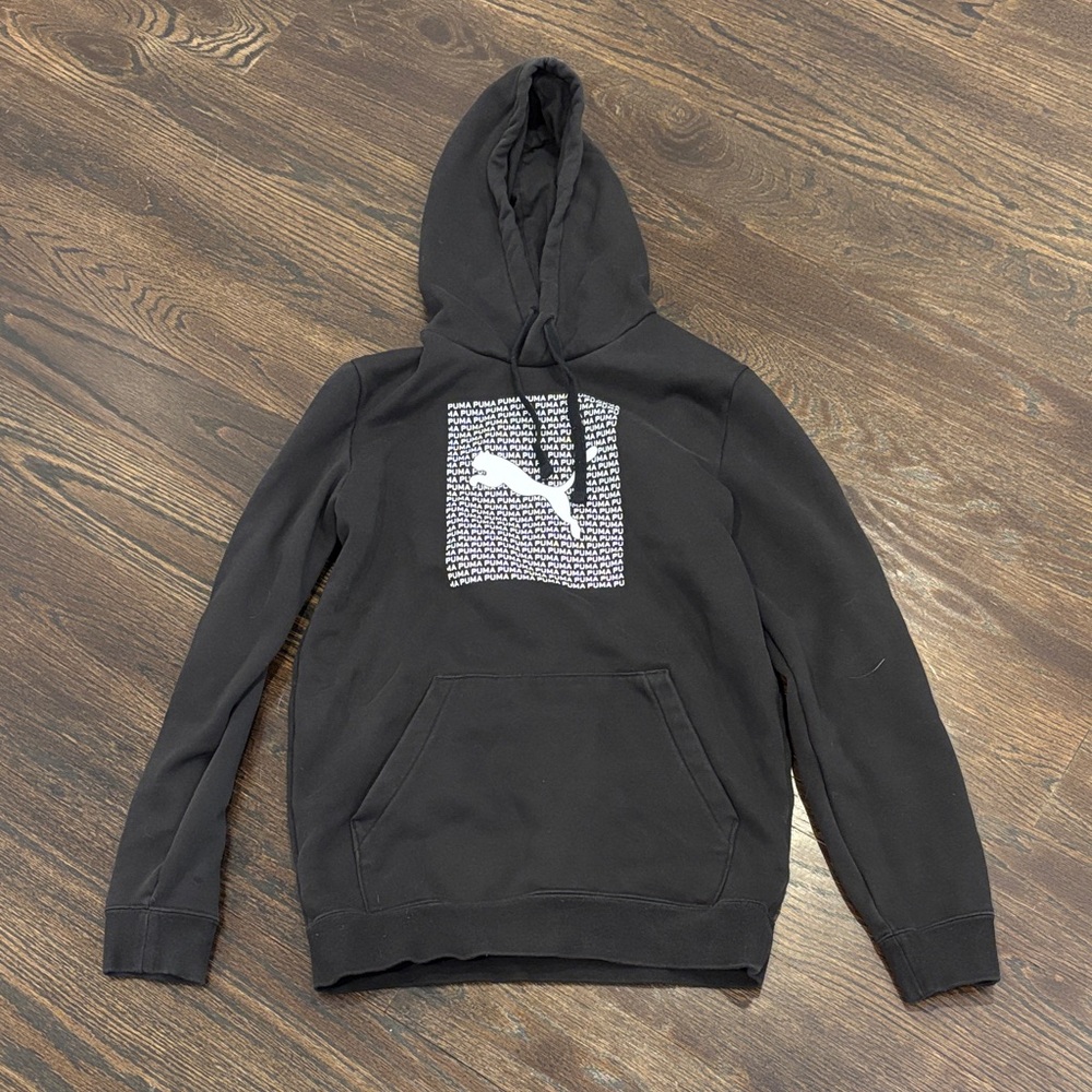 Puma Boy’s Black Hooded Sweatshirt with White Logo Square Size XS